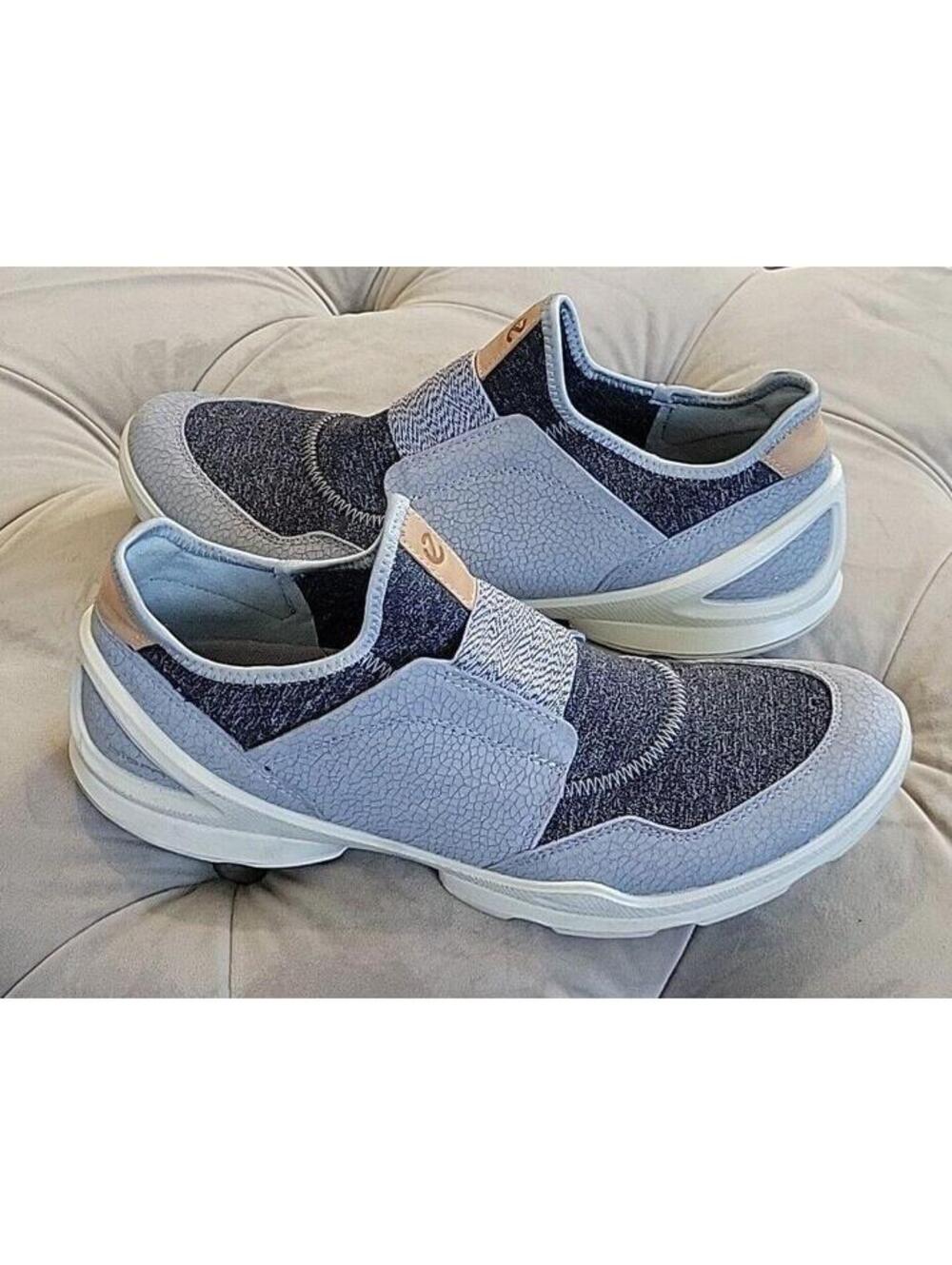 Ecco Yak Biom Blue Suede Denim Slip On Sneakers Womens Athletic Shoes 40 9.5